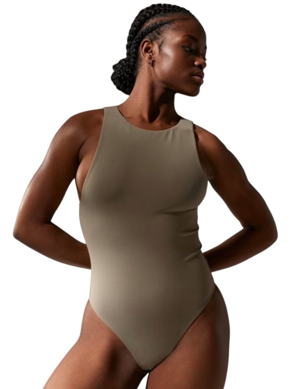 Babaton Contour Bodysuit Women's Large Taupe Sleeveless Fitted One Piece Top